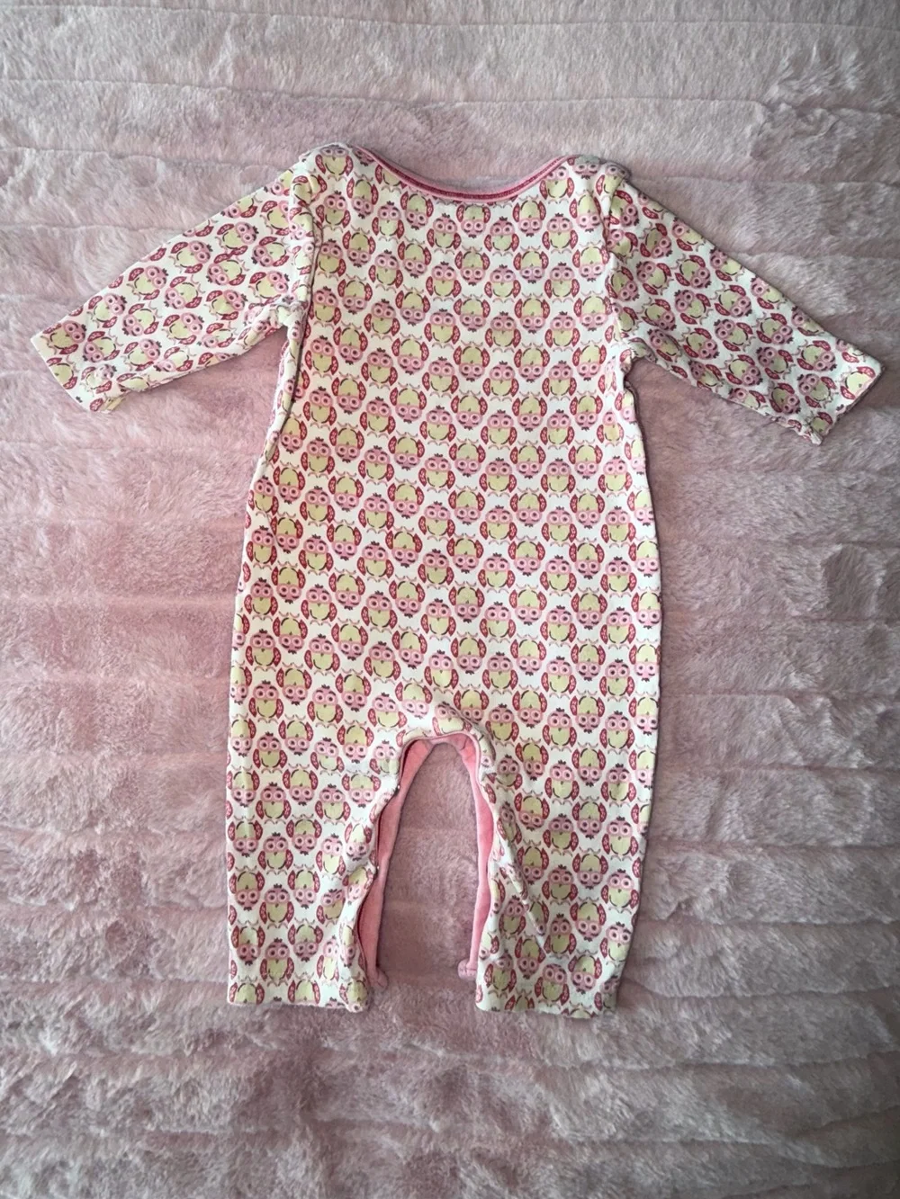 Pink Chicken Pink Owl Print Baby Footless Romper - Pink & White